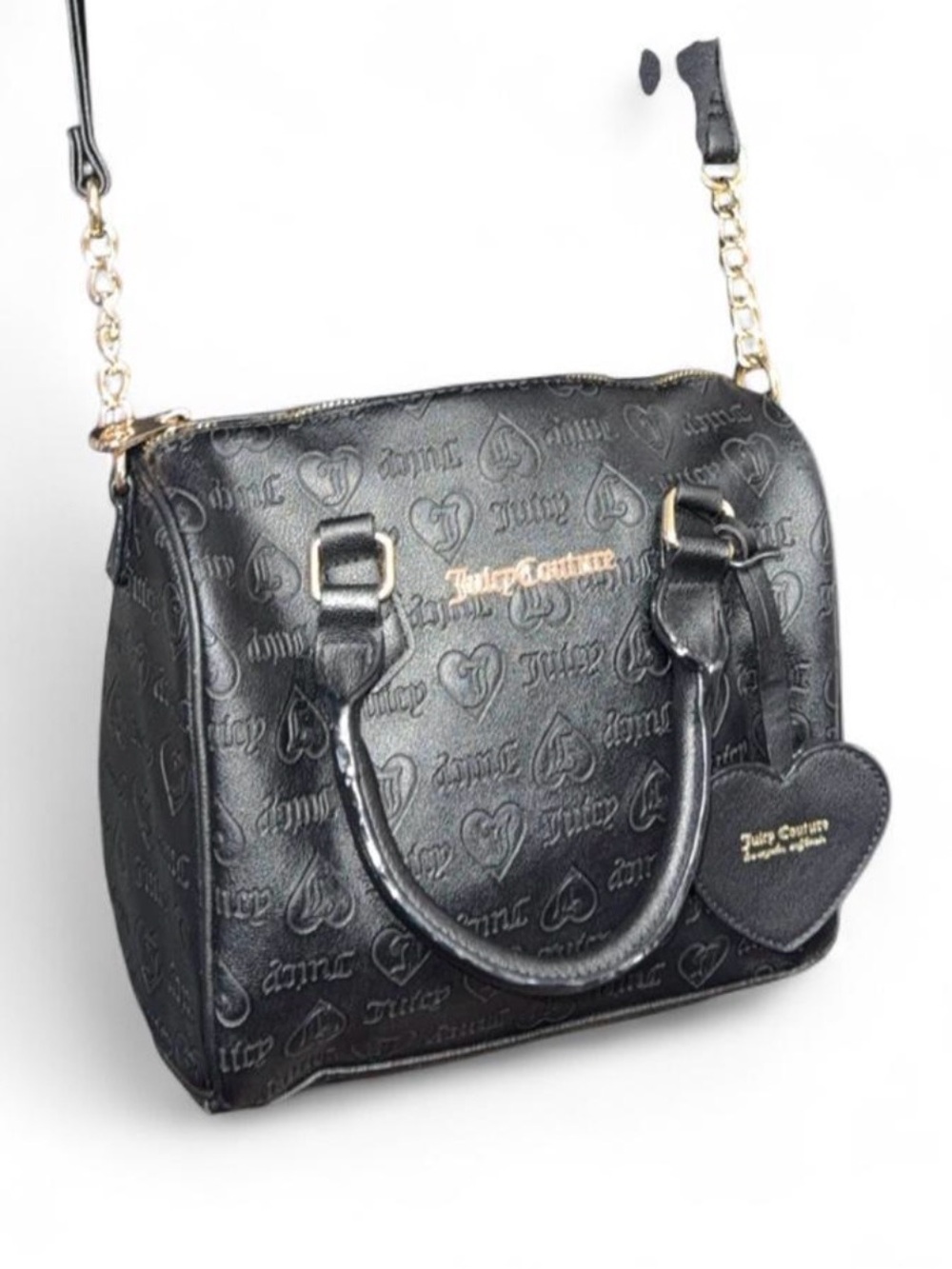 Juicy Couture Black Embossed Dome Satchel with Heart Charm